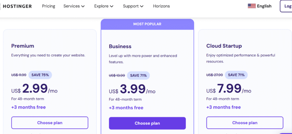 hosting plans for hostinger